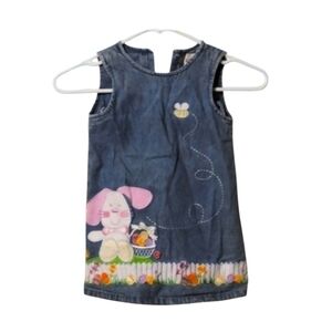 Toffee Apple Vintage Denim Jean Sleeveless Dress With Embroidered Bunny Size 3T